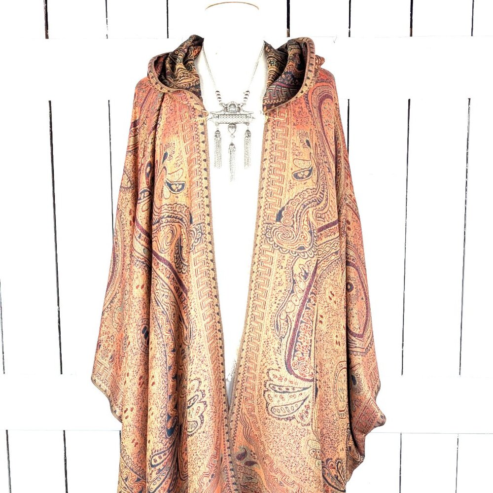 Hooded orange tribal pashmina kimono cover up